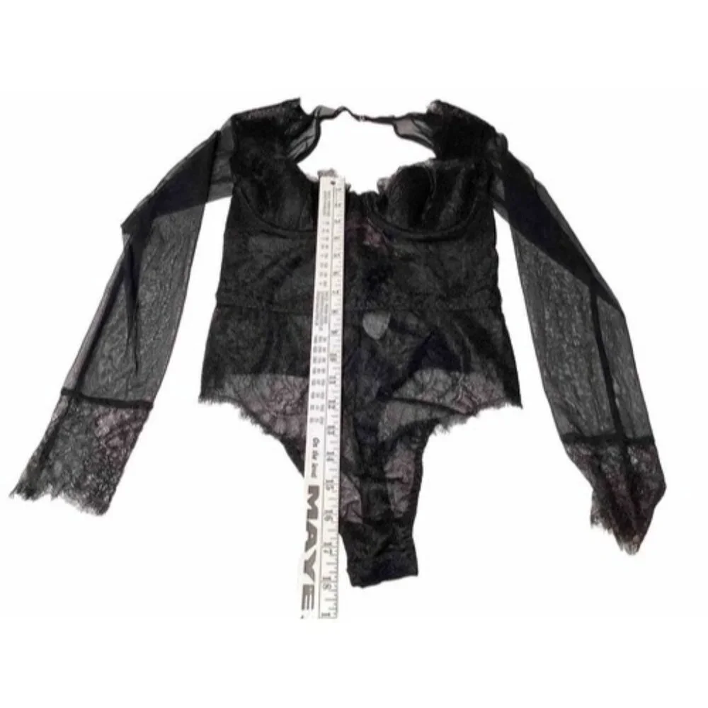 Victoria Secret Black Lingerie One Piece Long Sleeve Body Suit Lace 34b / 170 - Picture 6 of 9